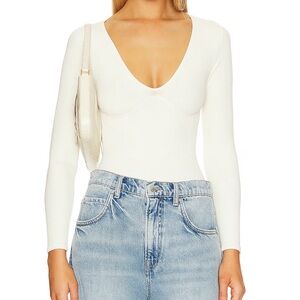 Free People White Long Sleeve Bodysuit